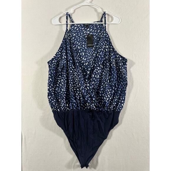 NWT Torrid Faux Wrap Bodysuit Top 1 1X Navy Club Evening Sexy - Picture 1 of 8